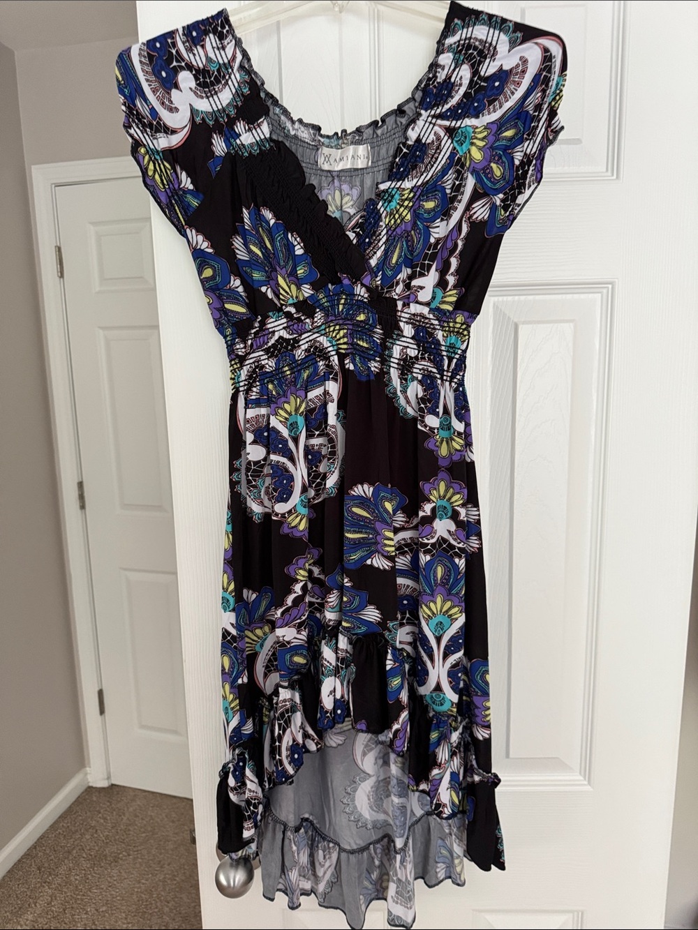 Black Floral High-Low V-Neck Women’s Dress